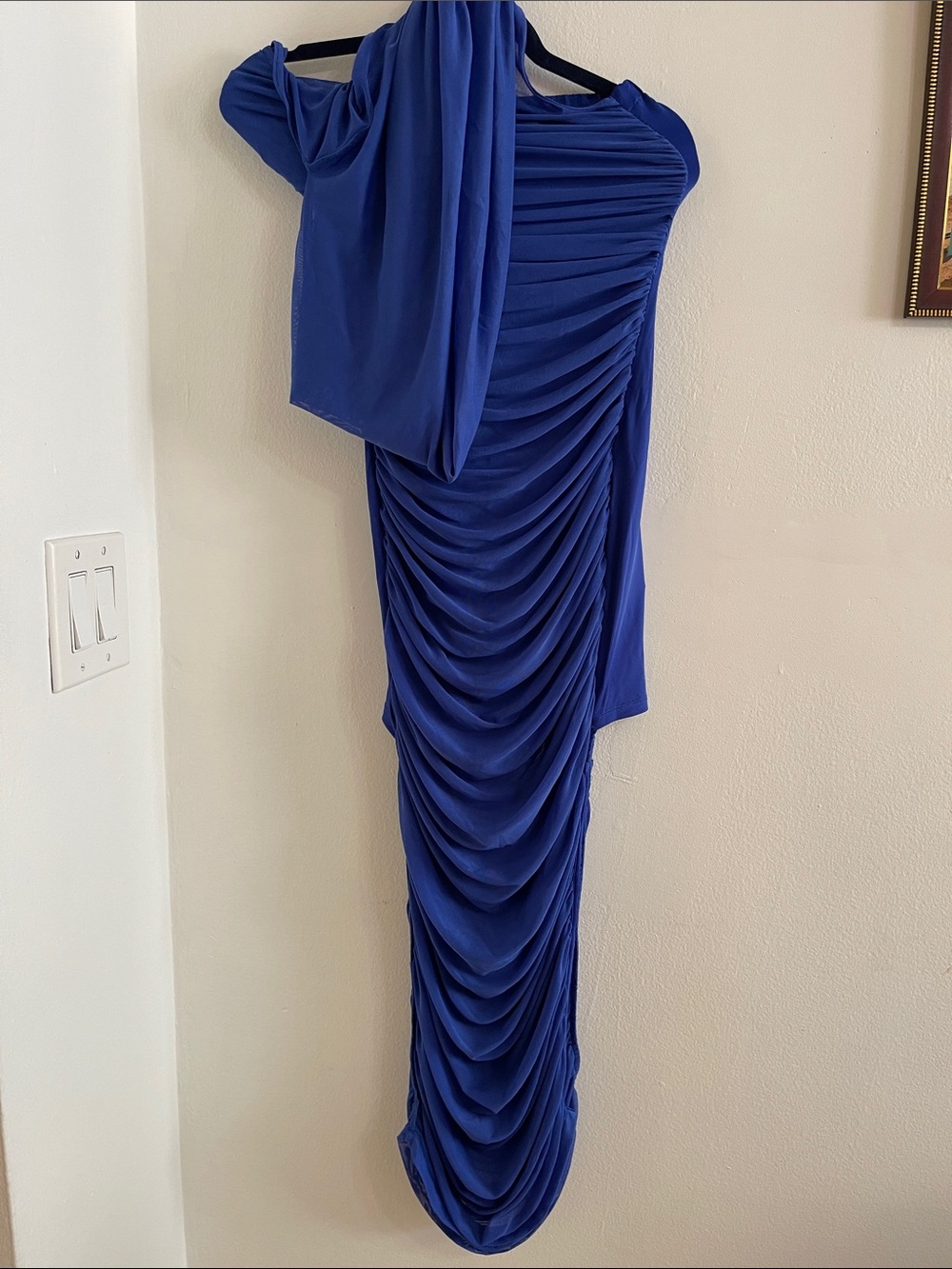 Forever New Cobalt Blue One-Shoulder Draped Evening Dress Fit as size Small